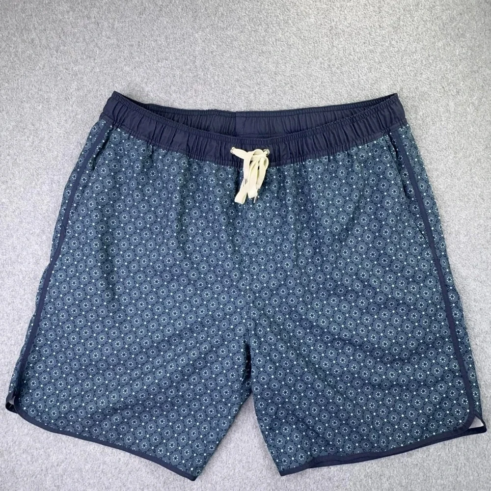 Fair Harbor Swim Trunk Shorts Men's XL Blue Geometric Lined Zip Pocket‎ 8
